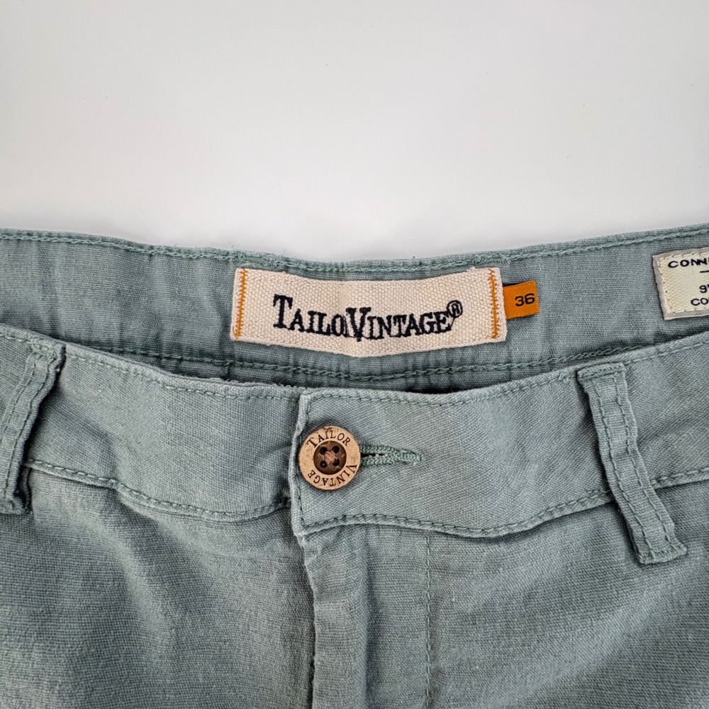 Tailor Vintage Greenwich Mens 36 Sage Grn Linen Blend 9" Slim Fit Shorts Stretch